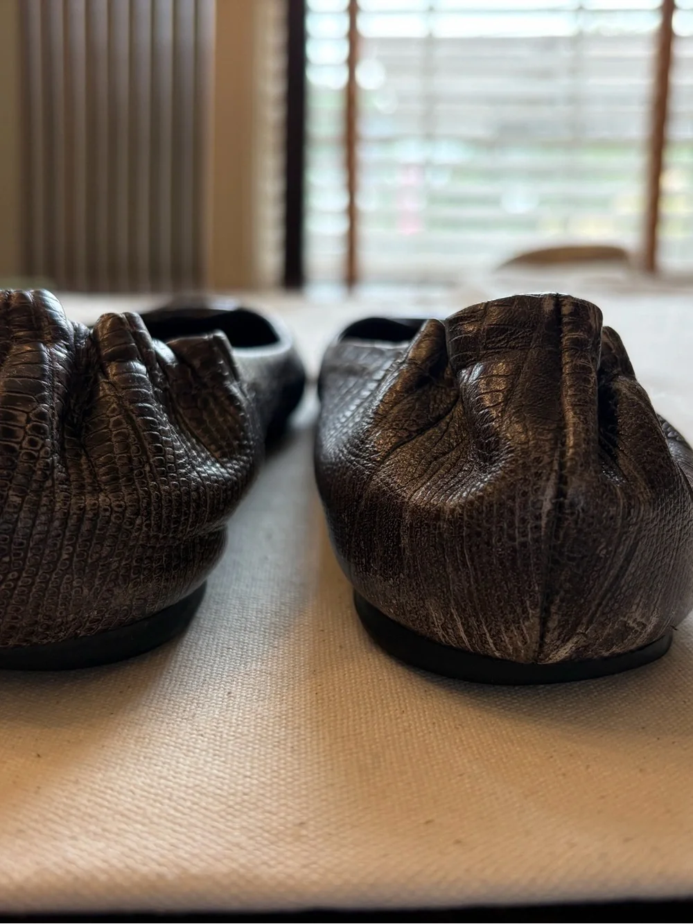 Tory Burch Grey Crocodile Embossed Reva Logo Ballet Flats 9